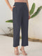 Grey Cotton Solid Straight Pant